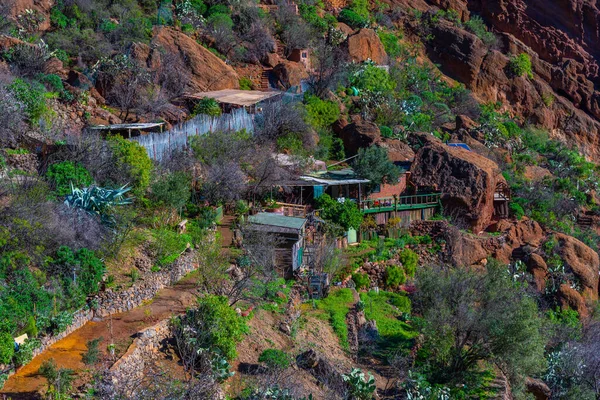 Maisons Dans Des Grottes Barranco Guayadeque Valley Gran Canaria Îles — Photo