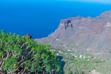 Barranco de Taguluche 'un İspanya' daki La Gomera, Kanarya Adaları 'ndaki hava manzarası.