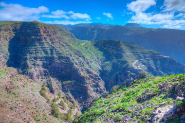 La Gomera, Kanarya Adaları, İspanya 'daki Barranco de Arure hava manzarası.