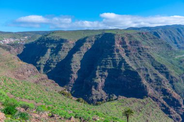 La Gomera, Kanarya Adaları, İspanya 'daki Barranco de Arure hava manzarası.