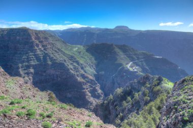 La Gomera, Kanarya Adaları, İspanya 'daki Barranco de Arure hava manzarası.