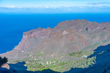 Barranco de Taguluche 'un İspanya' daki La Gomera, Kanarya Adaları 'ndaki hava manzarası.
