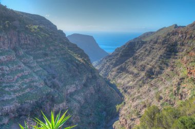 La Gomera, Kanarya Adaları, İspanya 'daki Barranco de Arure hava manzarası.