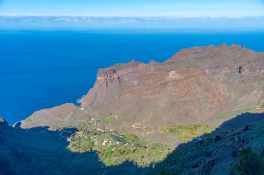 Barranco de Taguluche 'un İspanya' daki La Gomera, Kanarya Adaları 'ndaki hava manzarası.