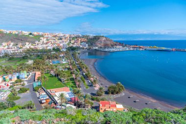 San Sebastian de la Gomera 'nın panoramik manzarası, Kanarya Adaları, İspanya.