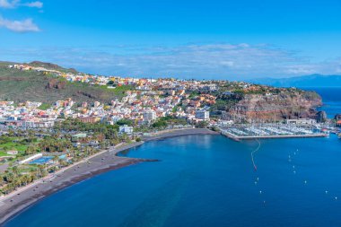San Sebastian de la Gomera 'nın panoramik manzarası, Kanarya Adaları, İspanya.