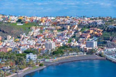 San Sebastian de la Gomera 'nın panoramik manzarası, Kanarya Adaları, İspanya.