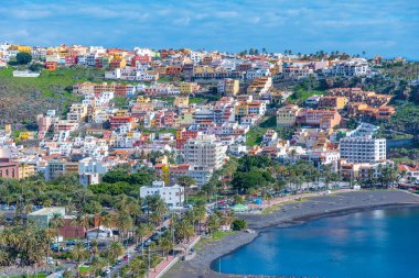 San Sebastian de la Gomera 'nın panoramik manzarası, Kanarya Adaları, İspanya.