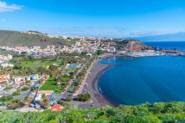San Sebastian de la Gomera 'nın panoramik manzarası, Kanarya Adaları, İspanya.
