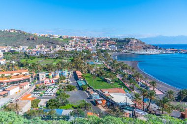 San Sebastian de la Gomera 'nın panoramik manzarası, Kanarya Adaları, İspanya.
