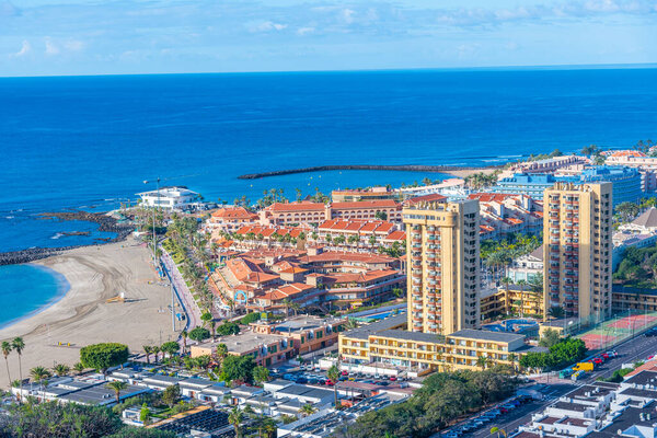 Aerial view of Los Cristianos at Tenerife, Canary Islands, Spain.