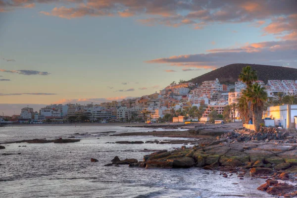 Zonsondergang Uitzicht Playa Los Cristianos Tenerife Canarische Eilanden Spanje — Stockfoto
