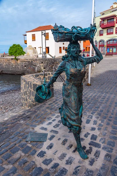 Standbeeld Van Een Dame Met Zeevruchten Puerto Cruz Tenerife Canarische — Stockfoto