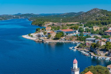Hırvatistan 'ın Sibenik kentini geçen Krka nehrinin hava manzarası