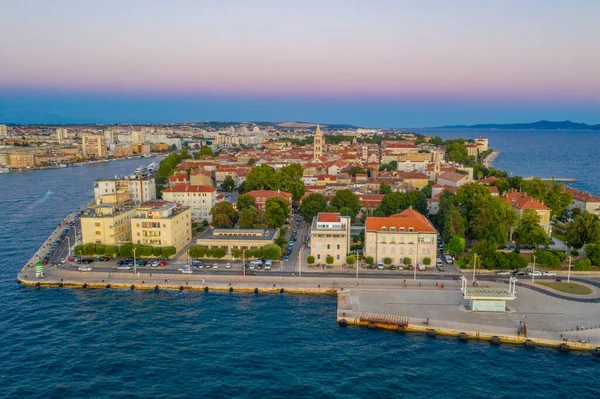 Zonsondergang Luchtfoto Van Kroatische Stad Zadar — Stockfoto