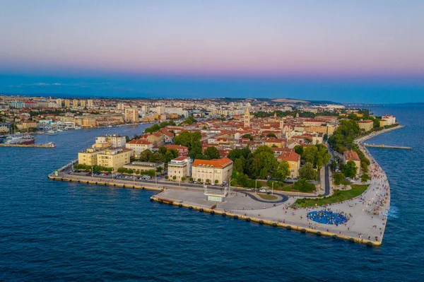 Zachód Słońca Widok Lotu Ptaka Chorwackiego Miasta Zadar — Zdjęcie stockowe