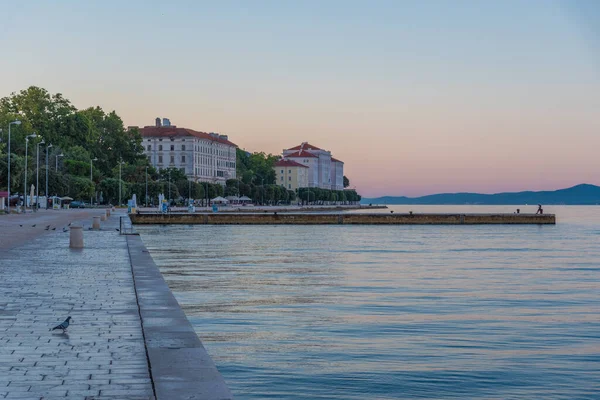 Vista Nascer Sol Riva Calçadão Parte Histórica Cidade Croata Zadar — Fotografia de Stock