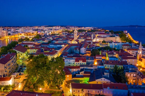 Zachód Słońca Widok Lotu Ptaka Chorwackiego Miasta Zadar — Zdjęcie stockowe