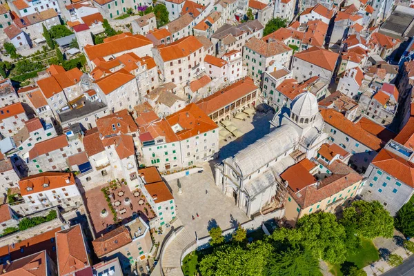 Vista Aérea Catedral São Tiago Orla Sibenik Croácia — Fotografia de Stock