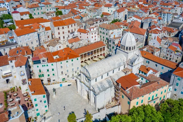 Flygfoto Över Katedralen Saint James Sibenik Kroatien — Stockfoto