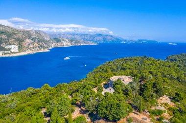 Hırvatistan 'daki Lokrum adasının hava manzarası