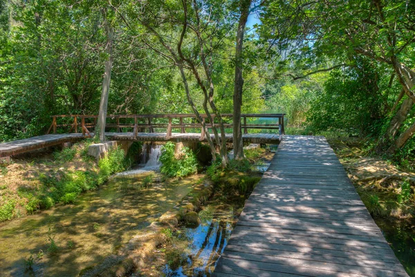 Hırvatistan 'daki Krka ulusal parkından geçen tahta kaldırım.