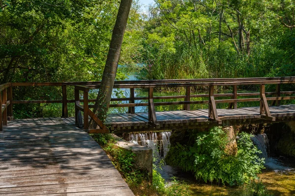 Hırvatistan 'daki Krka ulusal parkından geçen tahta kaldırım.