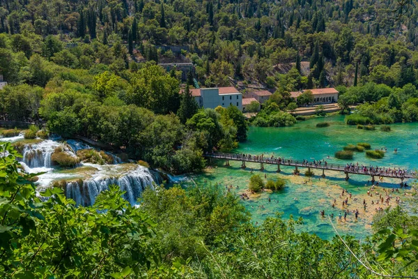 People Swimming Krka River Skradinski Buk Waterfall Croatia — Stock Photo, Image