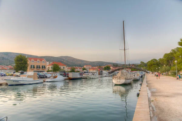 Sonnenuntergang Blick Auf Boote Liegeplatz Trogir Kroatien — Stockfoto