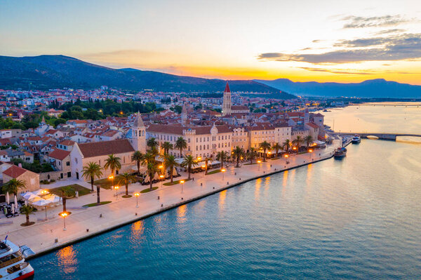 Sunrise view of seaside of Croatian town Trogir