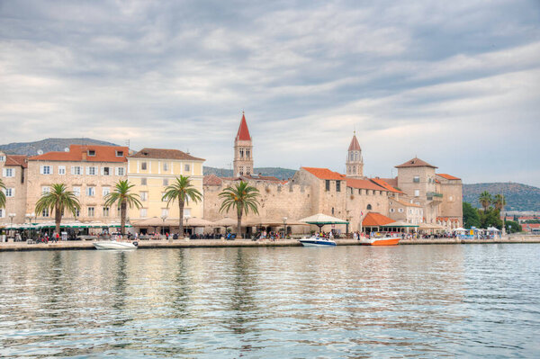 Waterfront of Croatian town Trogir during a cloudy day