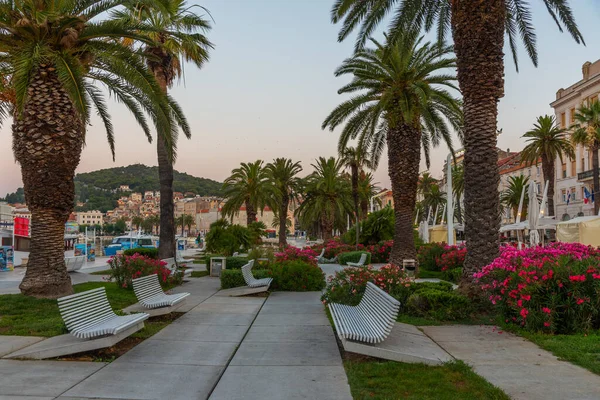 Sunrise Riva Promenade Split Marjan Hill Croatia — Stock Photo, Image