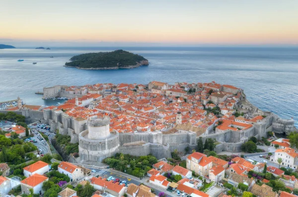Zonsopgang Vanuit Lucht Van Oude Stad Dubrovnik Kroatië — Stockfoto