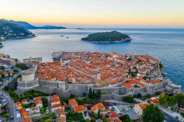 Vue Aérienne Lever Soleil Sur Vieille Ville Dubrovnik Croatie — Photo