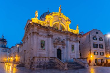 Hırvatistan 'ın Dubrovnik kentindeki Saint Blaise kilisesinin gün doğumu manzarası