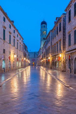 Hırvatistan 'ın Dubrovnik kentindeki Stradun Caddesi' nin gün doğumu manzarası