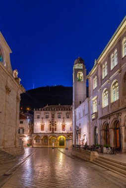 Hırvatistan 'ın Dubrovnik kentindeki Sponza sarayının gün doğumu manzarası