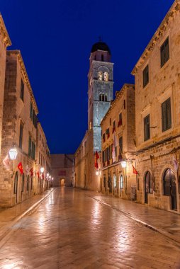 Hırvatistan 'ın Dubrovnik kentindeki Stradun Caddesi' nin gün doğumu manzarası