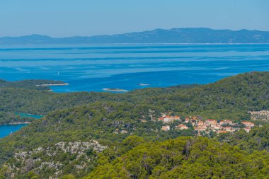 Hırvatistan 'ın Mljet milli parkındaki Govedari köyünün hava manzarası