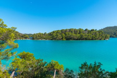 Malo Jezero 'nun turkuaz suyu Hırvatistan' daki Mljet ulusal parkında