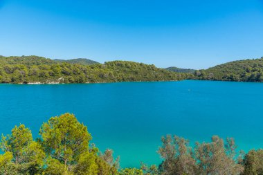 Malo Jezero 'nun turkuaz suyu Hırvatistan' daki Mljet ulusal parkında