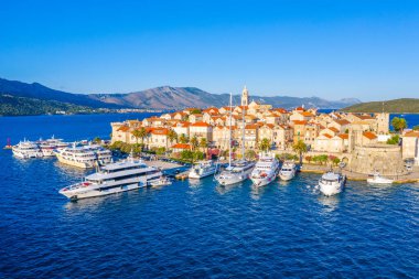 Hırvat kenti Korcula 'nın hava manzarası