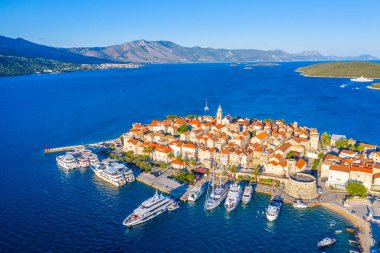 Hırvat kenti Korcula 'nın hava manzarası
