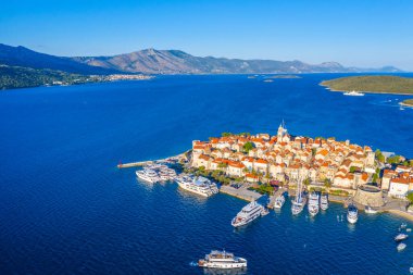 Hırvat kenti Korcula 'nın hava manzarası