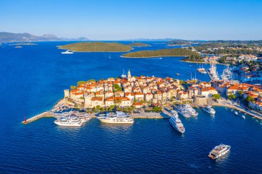 Hırvat kenti Korcula 'nın hava manzarası