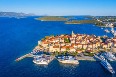 Hırvat kenti Korcula 'nın hava manzarası