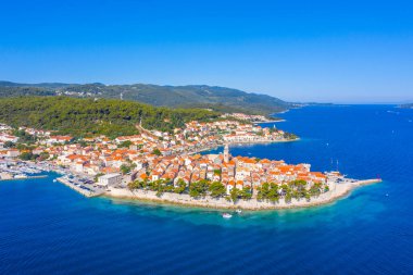 Hırvat kenti Korcula 'nın hava manzarası