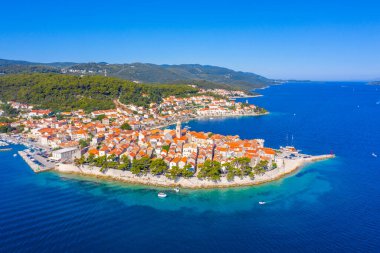 Hırvat kenti Korcula 'nın hava manzarası