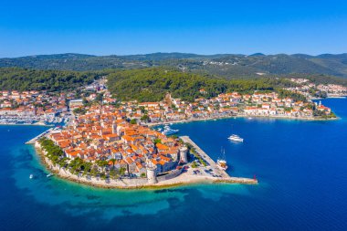 Hırvat kenti Korcula 'nın hava manzarası