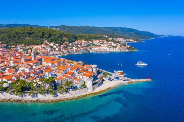 Hırvat kenti Korcula 'nın hava manzarası
